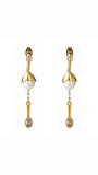 LUSH 18K GOLD PLATED STAINLESS STEEL SPOON SHAPE ZIRCON AND PEARL EARRING