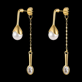 LUSH 18K GOLD PLATED STAINLESS STEEL SPOON SHAPE ZIRCON AND PEARL EARRING