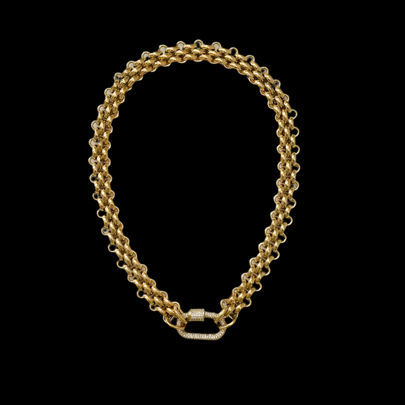 LUSH 18K GOLD PLATED THREE LAYER CHUNKY CHAIN WITH ZIRCON CLAPS