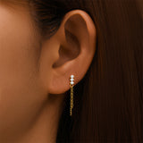 LUSH 925 SILVER PIERCING EARRING WITH ZIRCON AND CHAIN