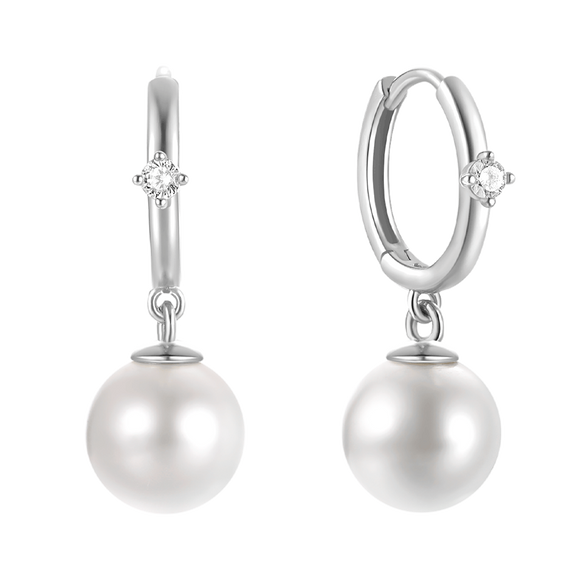 LUSH 925 SILVER Pearl Pendant High Quality Gold Plated Hoop Drop Earrings