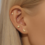 LUSH 925 SILVER 3 Pieces 18K Gold Plated Fine Jewelry Earrings S925 Silver With Stamp Star Moon Zircon Stud Set