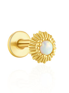 LUSH 925 SILVER Ear Flat Piercing Sunflower Design Opal Piercing Stud