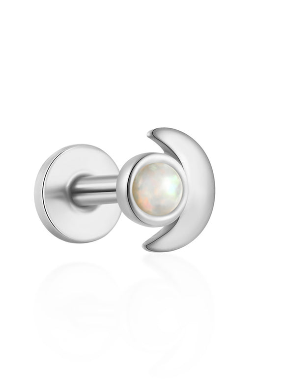 LUSH 925 MOON WITH OPAL SILVER PIERCING EARRING