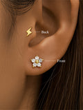 LUSH 925 SILVER both sides trendy crown design large flower piercing earrings