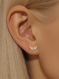 LUSH 925 SILVER HIGH QUALITY 18K GOLD PLATED LEAFTS FLAT BACK PIERCING EARRING