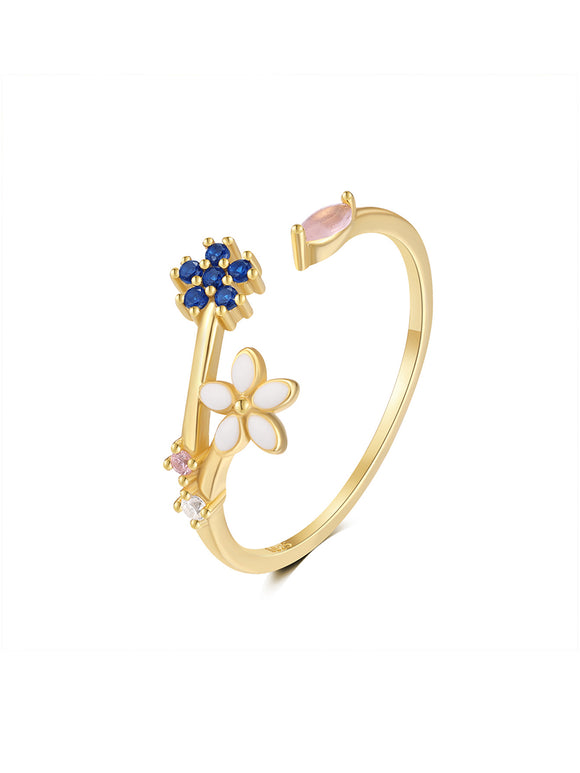 LUSH 925 SILVER FLOWER 18K ADJUSTABLE RING