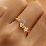 LUSH 925 SILVER FLOWER 18K ADJUSTABLE RING