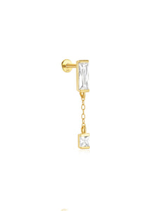 LUSH 925 SILVER ZIRCON AND CHAIN 18K GOLD PLATED EARRING