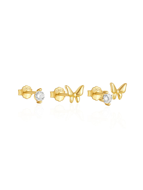 LUSH 925 SILVER 18K GOLD PLATED BUTTERFLY EARRING TRIO