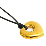 LUSH 18K GOLD PLATED black Wax Rope Hollow Heart Pendant Necklace Non Tarnish YF3968