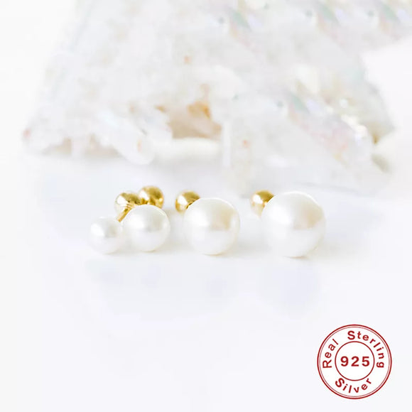 LUSH 925 SILVER PIERCING - 18K Gold Plated 925 Silver Mini Pearl Round Piercing Earring