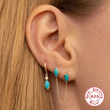 LUSH 925 SILVER Vintage Turquoise 925 Sterling Silver 18K Gold Long Chain Earrings